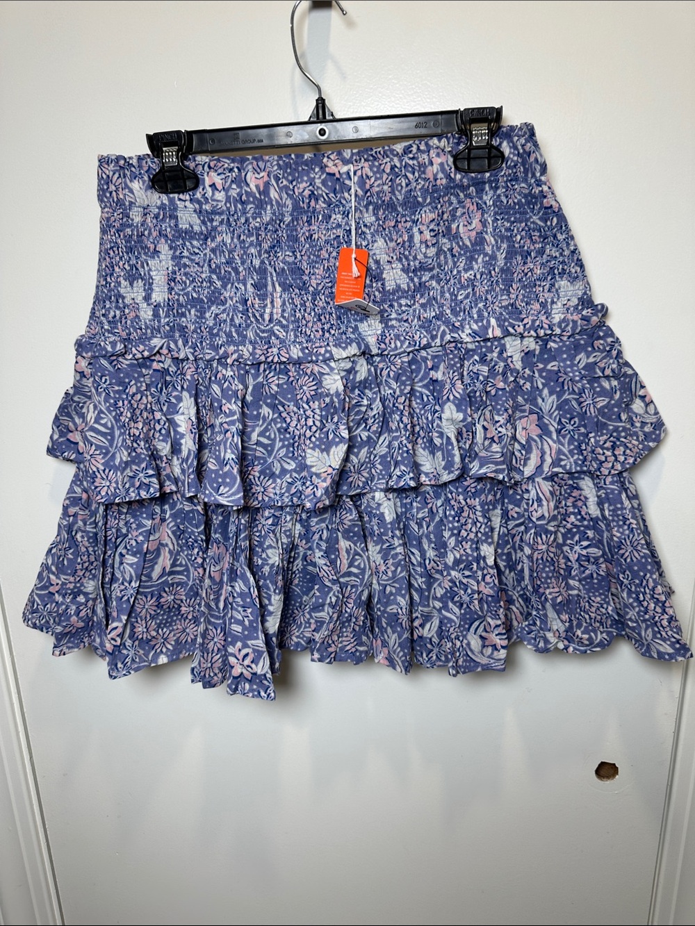 Sundry Blue Lavender Floral Tiered Ruffle Mini Skirt (002)